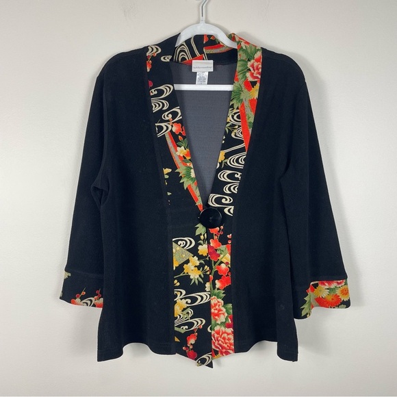 Soft Surroundings Kimono Jacket Womens Large Floral Textured Cardigan Black - Picture 6 of 6